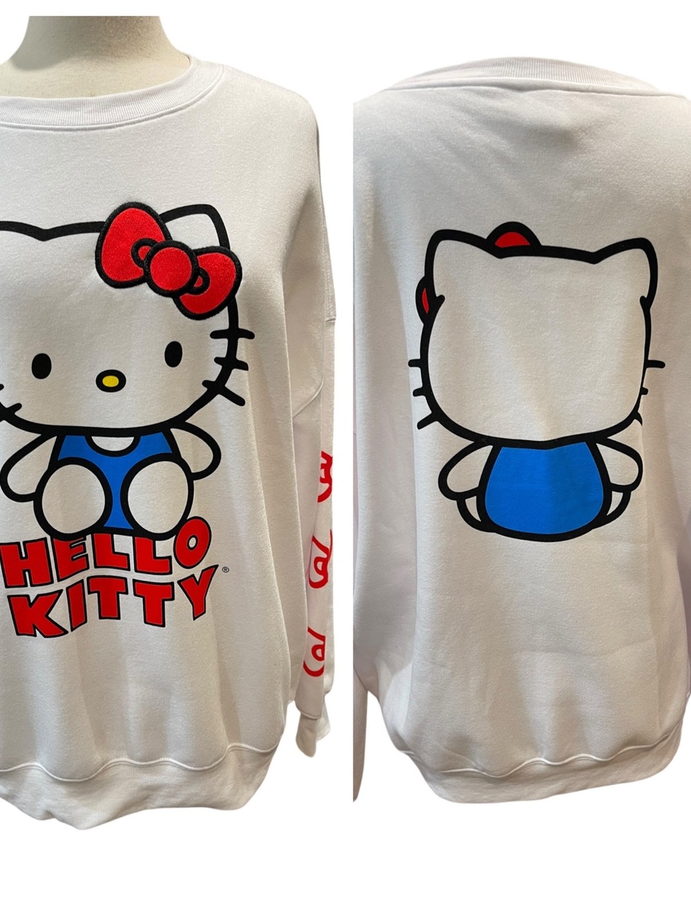 NWOT Hello Kitty Front And Back Graphic Crew Neck Oversized Sweatshirt SZ L